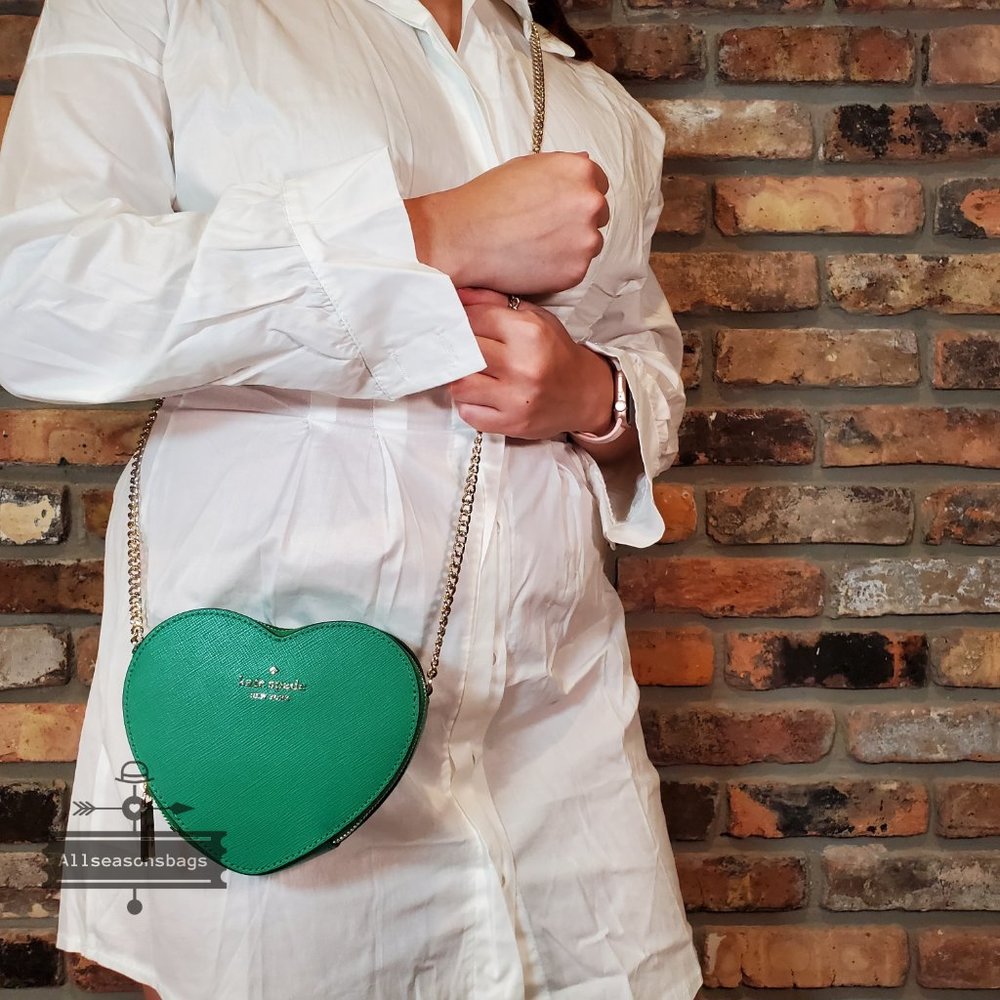 NWT Kate Spade AUTHENTIC New York Love Shack Mini Heart Crossbody Bag Green Bean - Picture 4 of 6
